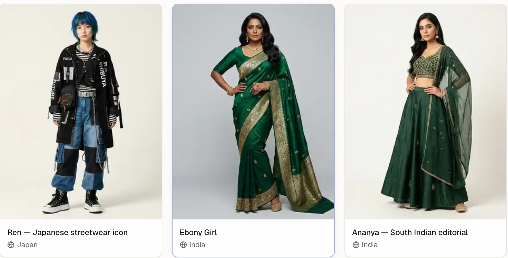 Elemental models roster — AI-generated fashion models