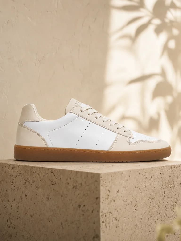 AI studio result — model wearing the catalog sneaker